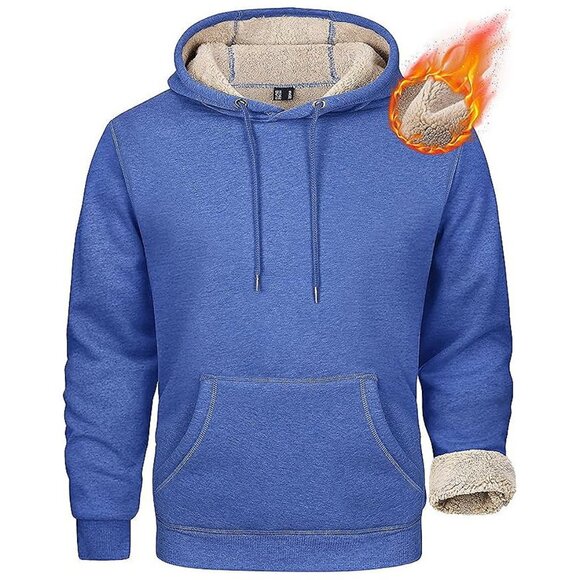 Men's Heavy Hoodie Sherpa Fleece Lined Pullover Thick Winter Grey Blue